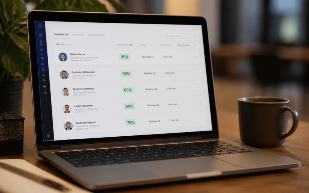 Laptop showing a ranked candidate list with match scores